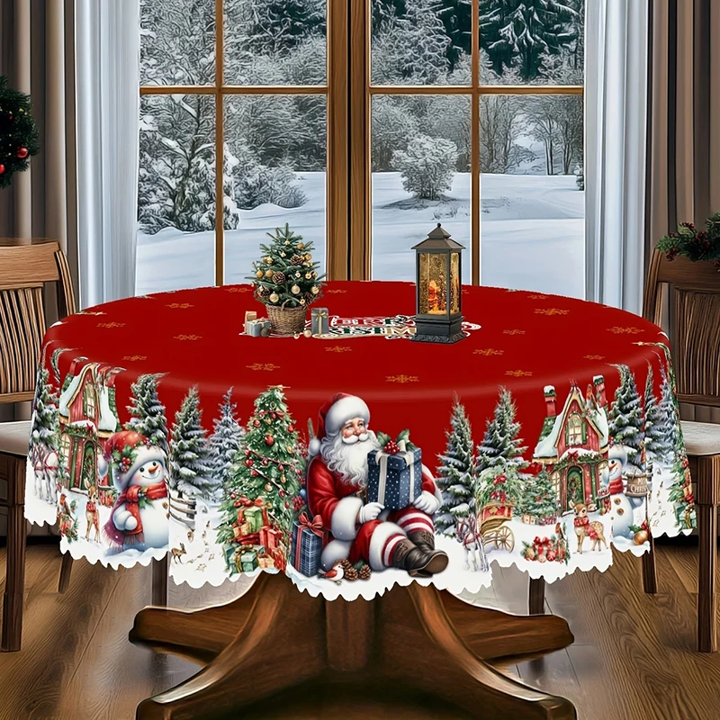 Scalebeard Red Christmas Tablecloth Santa Claus Xmas Tree Table Cover Home Kitchen Dining Table Decor Navidad Noel Party Decor