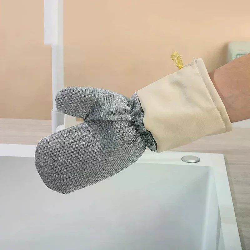 Thickened Silver-thread Dishwashing Gloves, Waterproof And Heat-resistant, And Wear-resistant Kitchen Cleaning Brush.