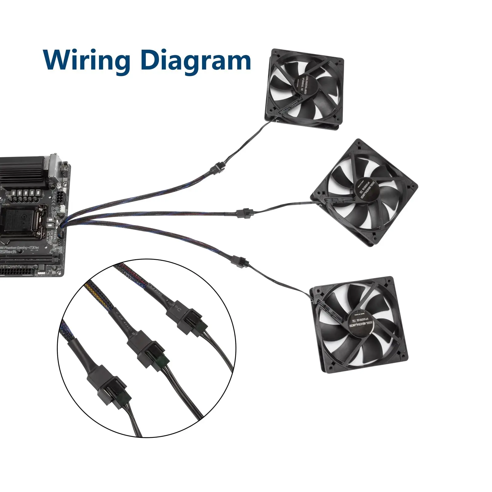 Dteedck-Fan Splitter Cable, cabo trançado, Tap Sleeve Extensão, Refrigeração PWM, 1 a 2 3 Way, 4 Pin, 1 a 3 Way