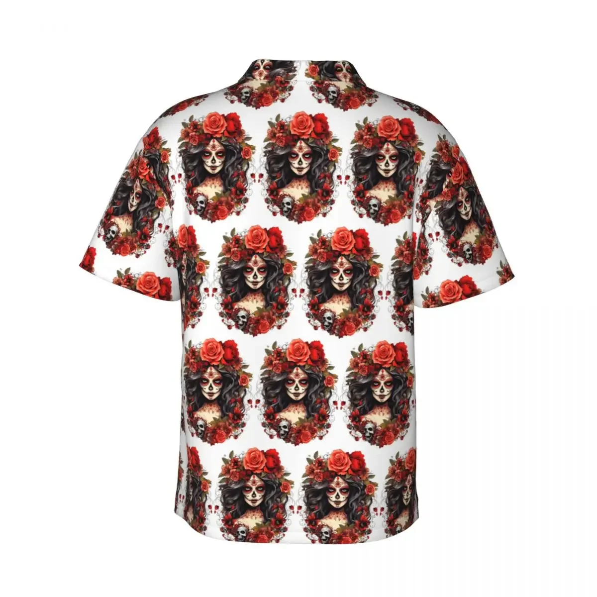 Mexican Catrina Girl Day Of The Dead Sugar Skull Men's Shirts Hawaiian Short Sleeve Shirt Fashion Lapel Tops for Summer Beach