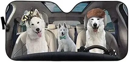 White Shepherd Family Driving Sunshade para carro, pára-brisa 3D, Dog Lovers Gifts, Dog Mom Gifts, Protetor UV, Front Window Su