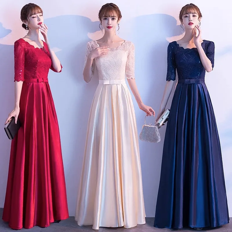 Adult chorus performance costumes Women's long skirts Student recitation costumes Red choir evening dresses Host long styles