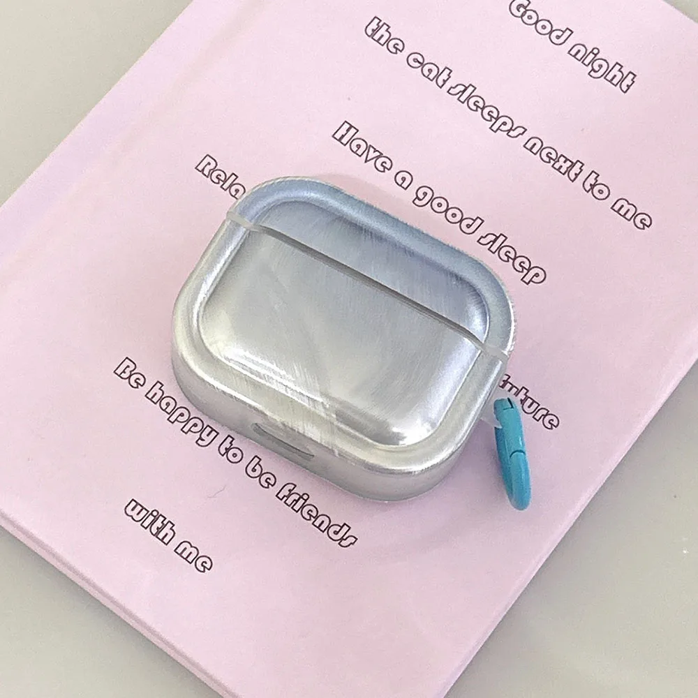 حافظة فتاة متدرجة جميلة لأجهزة AirPods Pro 2nd حافظة لأجهزة Airpods 3 2 1 Pro غطاء سماعة أذن بنمط ريشة فضية مع سلسلة مفاتيح حلقية