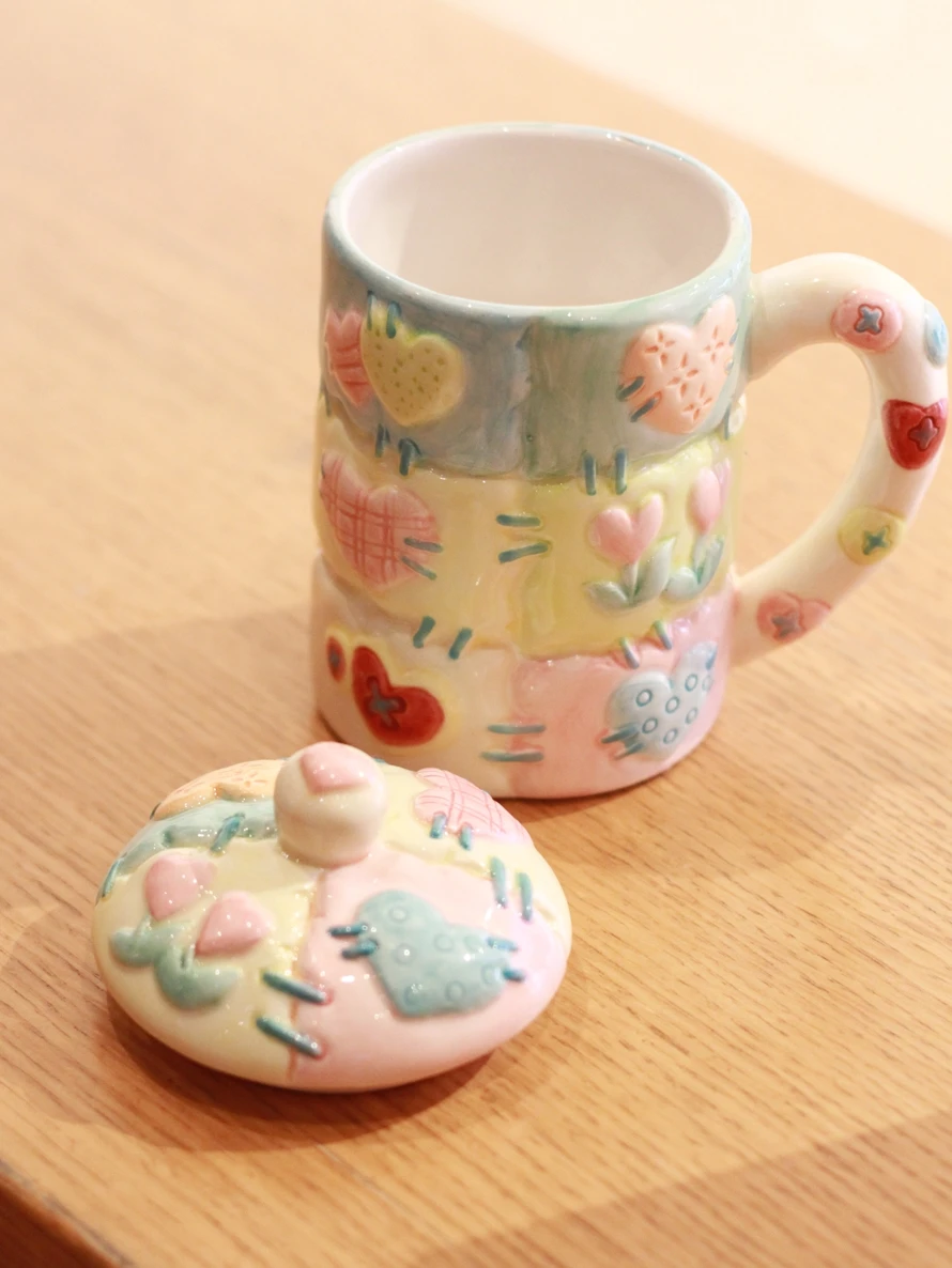 

Винтажная кружка с цветными вставками и сердечками, термостойкая, в французском стиле, для взрослых, подарок для девушек