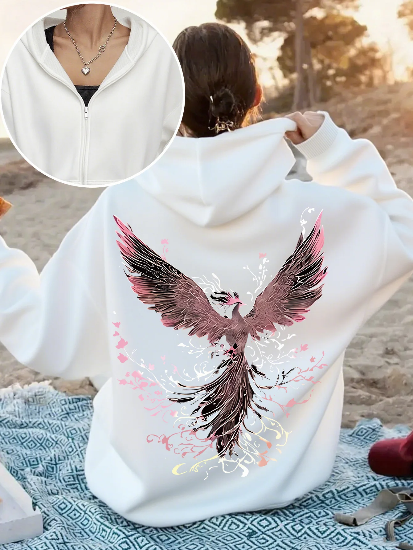 Phoenix Element Zipper Hooded Sweatshirt, Women's Autumn and Winter Fashionable Zipper Hooded Sweatshirt, Simple Yet Versatile
