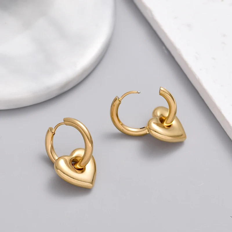 Klassische Edelstahl-Herz-Stern-Creolen für Frauen, Punk Hip Hop Gold Silber Farbe Y2K Schmuck Damen Ohrringe Oorbellen – Detail 17