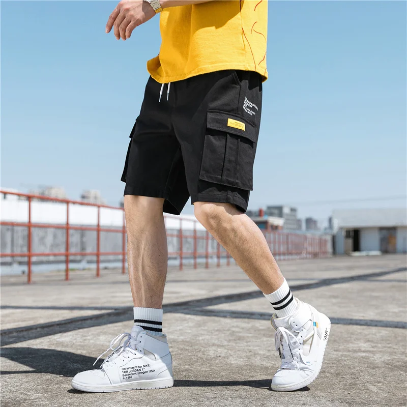 Korean Fashion Shorts Men Solid Color Men Drawstring Shorts Cotton Slim Fit Multi-Pockets Cargo Shorts Fashion Clothing Men Wear