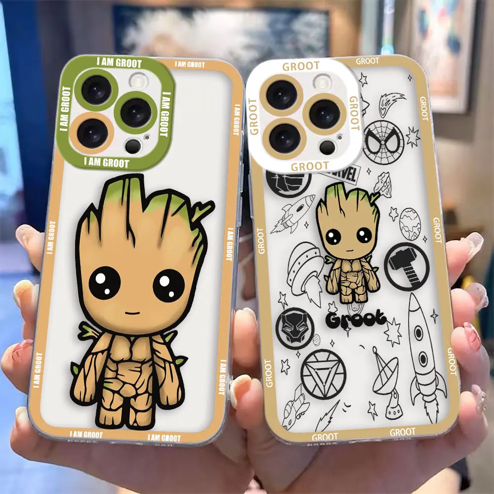 Funda de teléfono Marvel Cute Baby Groot para Samsung A02 A03S A03 A04 A05 A05S A06 A7 A10 A12 A13 A14 A15 A16 NOTA 10 20 funda transparente