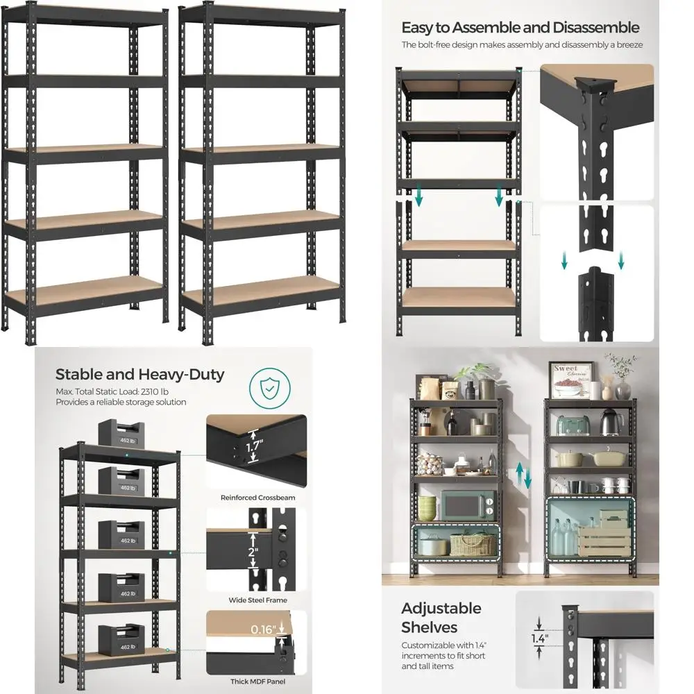 

5-Tier Heavy Duty Storage Shelves, Holds 2310 lb, Pair of Garage Shelving Units, Easy Boltless Assembly, Adjustable Units, 11.8