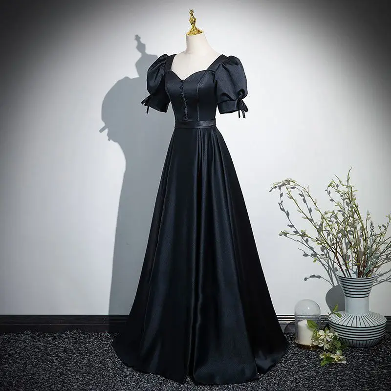 تخصيص الأسود ألف خط كوريا حزب اللباس الزفاف التقطت الصور الحبيب طوق ثنيات الطابق طول ثوب مسائي اللباس حفلة موسيقية اللباس