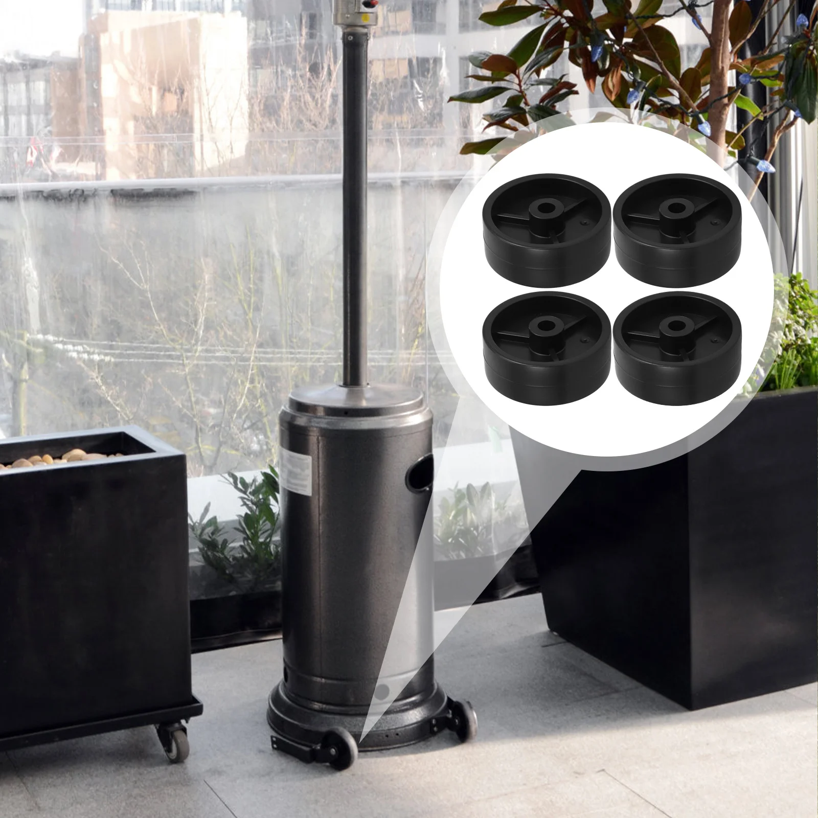 

4pcs Grill Wheels Replacement Universal Movable Wheel For Gas Patio Heater Outdoor Umbrella Heater Black Caster Accessories