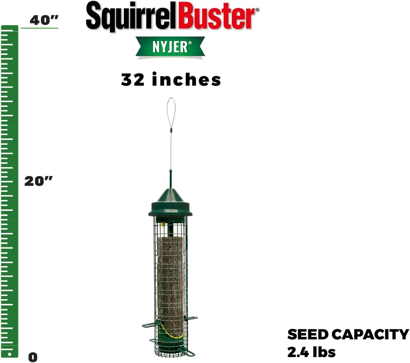 Squirrel Buster Finch Squirrel-proof Bird Feeder w/4 Metal Perches & 8 Feeding Ports, 2.4-pound Thistle/Nyjer Seed Capacity