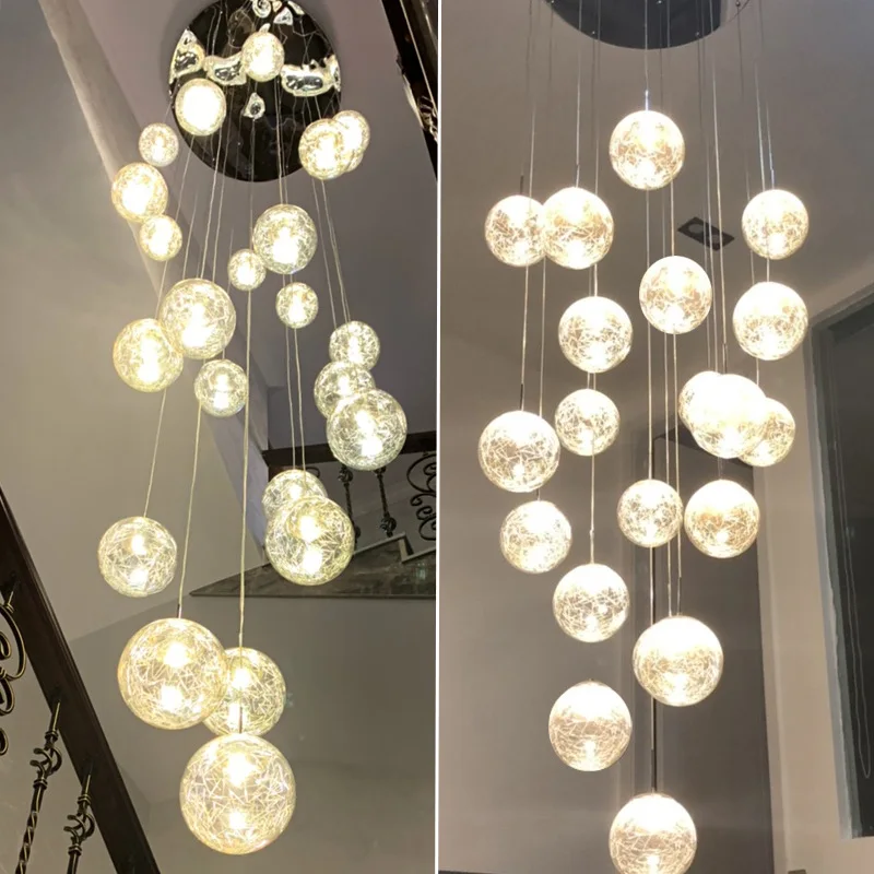 

Modern Simple Gold Glass Ball Aluminum Wire LED G4 Lighting Living Room Staircase Luxury Pendant Lamp Decor DIY Hanging Fixture