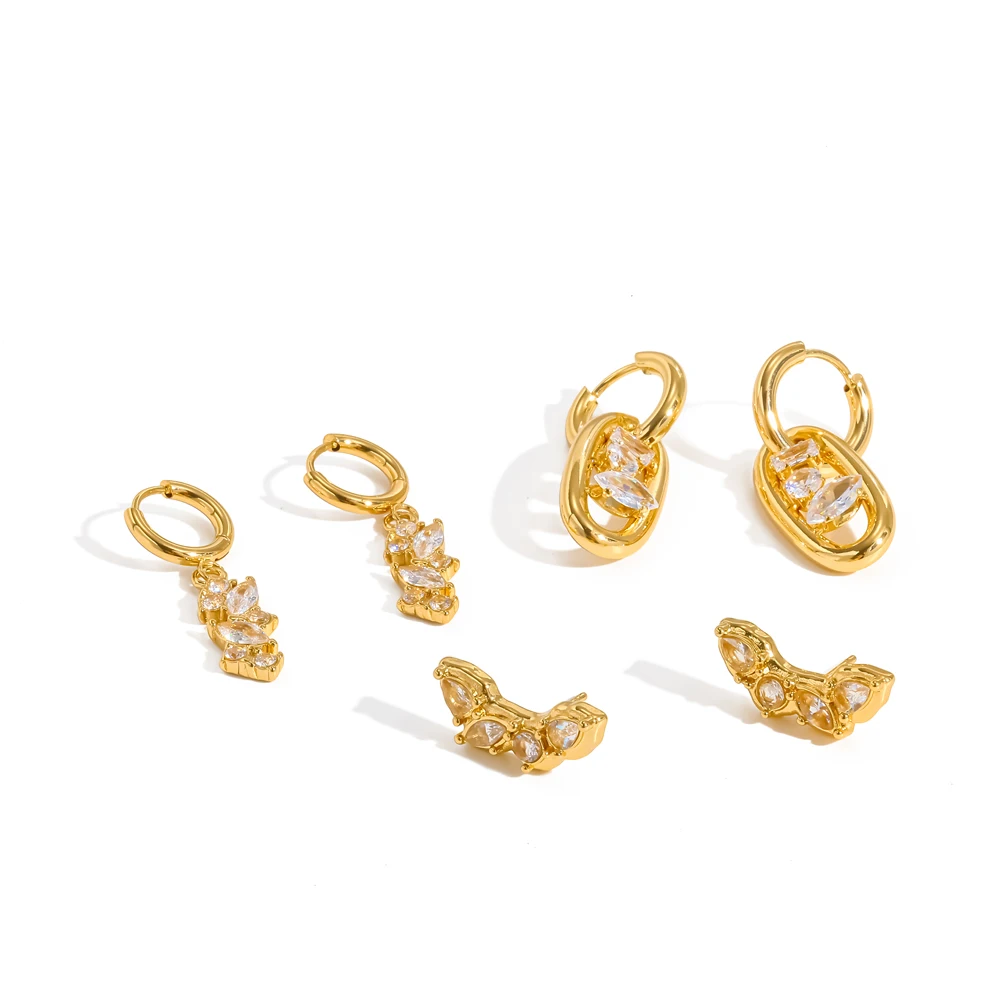 Luxurious Shining Crystal Zircon Pendant Huggie Earrings Ladies' Fashion Party Stainless Steel Jewelry Gifts
