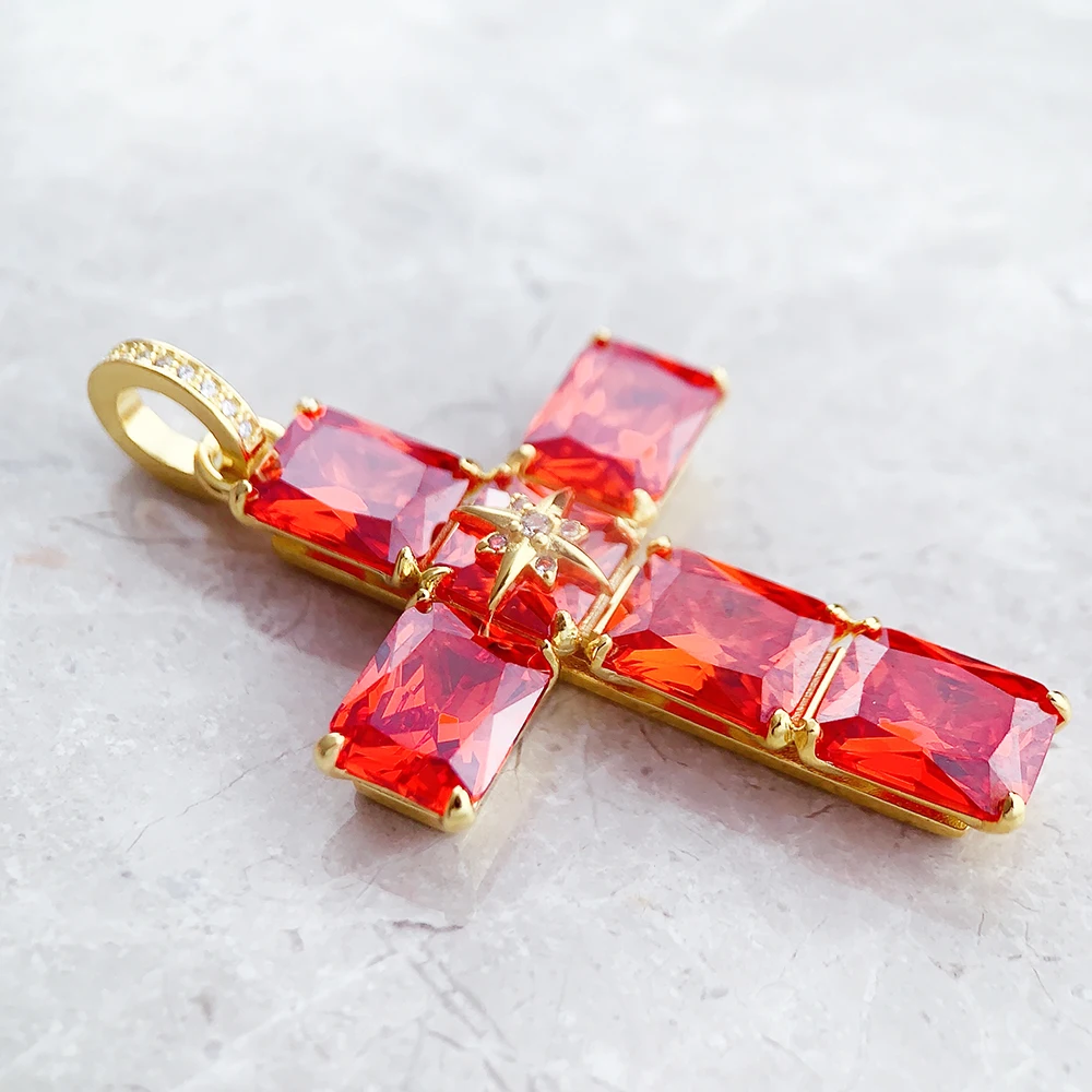 Pendant Rose Color Stone Cross Brand Fashion Trendy Jewelry Europe 925 Sterling Silver Gift For Woman