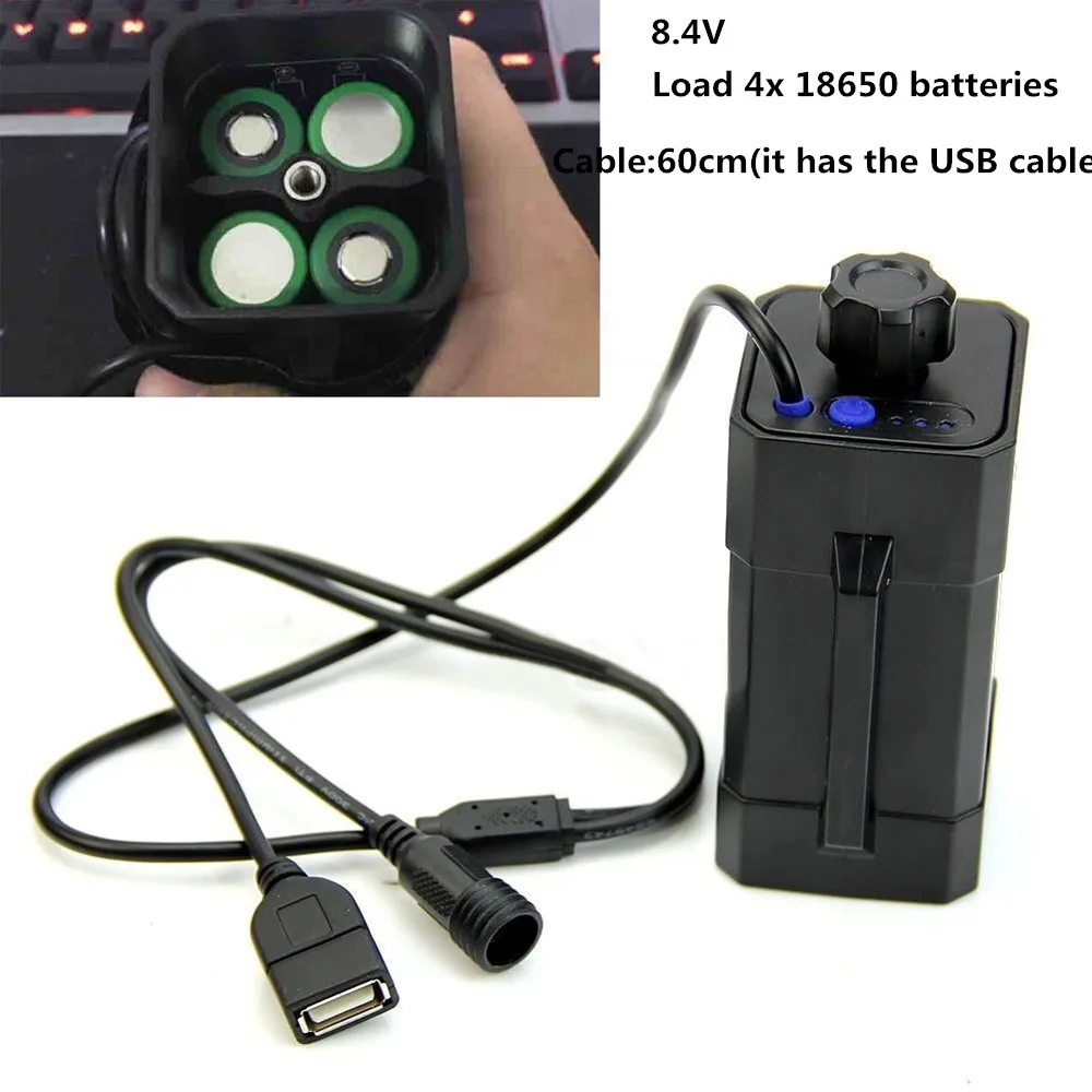 diymore 4 X 18650 Battery Case 8.4V Rechargeable 18650 Battery Pack Waterproof House Cover with DC/USB Interface for Bike Light