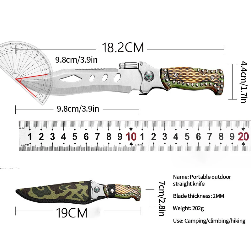 1pc，Outdoor Camping Knife, jungle explorer knife, multi-function knife, with a small flashlight, fruit knife, survival knife