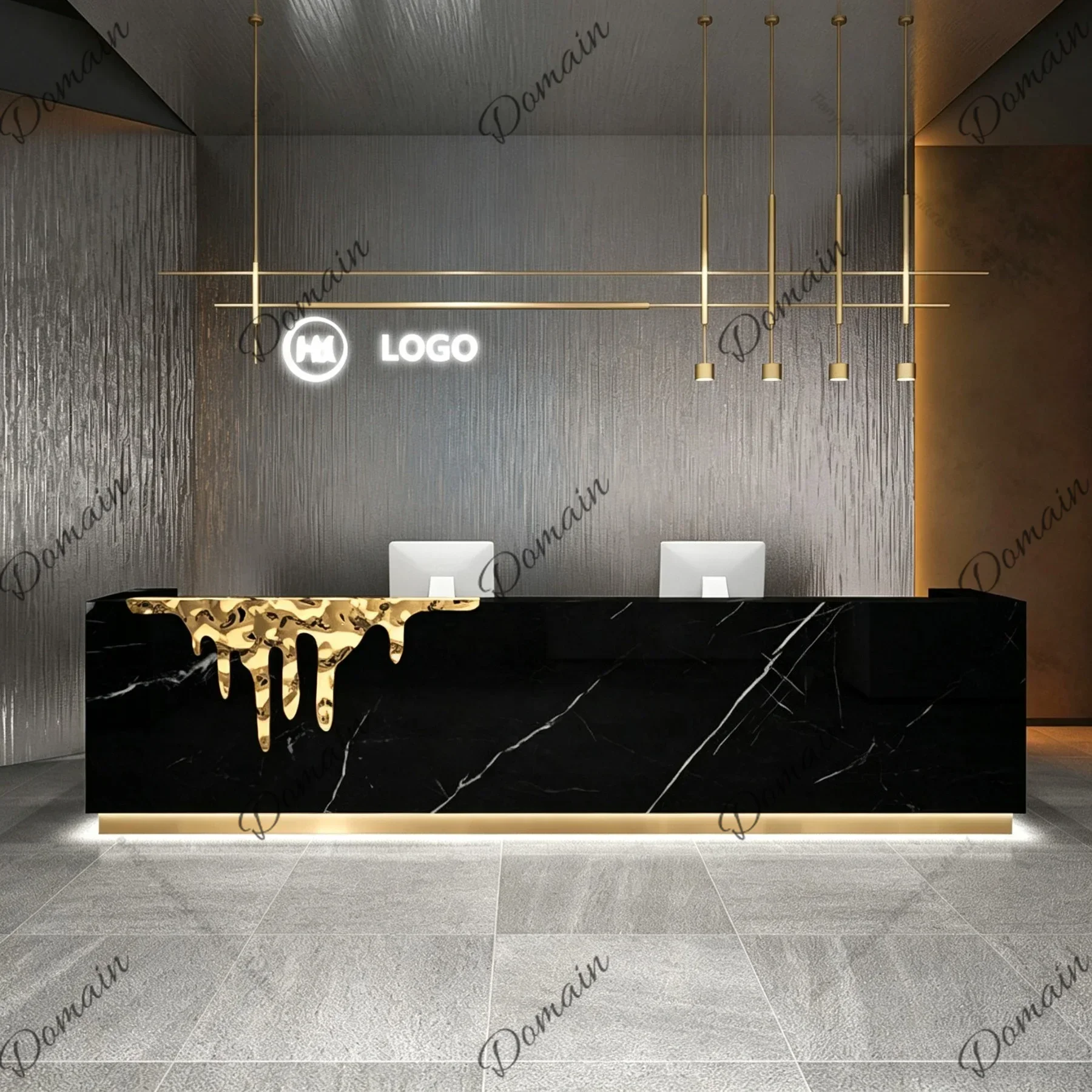 QW Nordic Luxury High-end Stainless Steel Reception Counter, Modern Designer Front Desk Clothing Store & Company, Customizable F