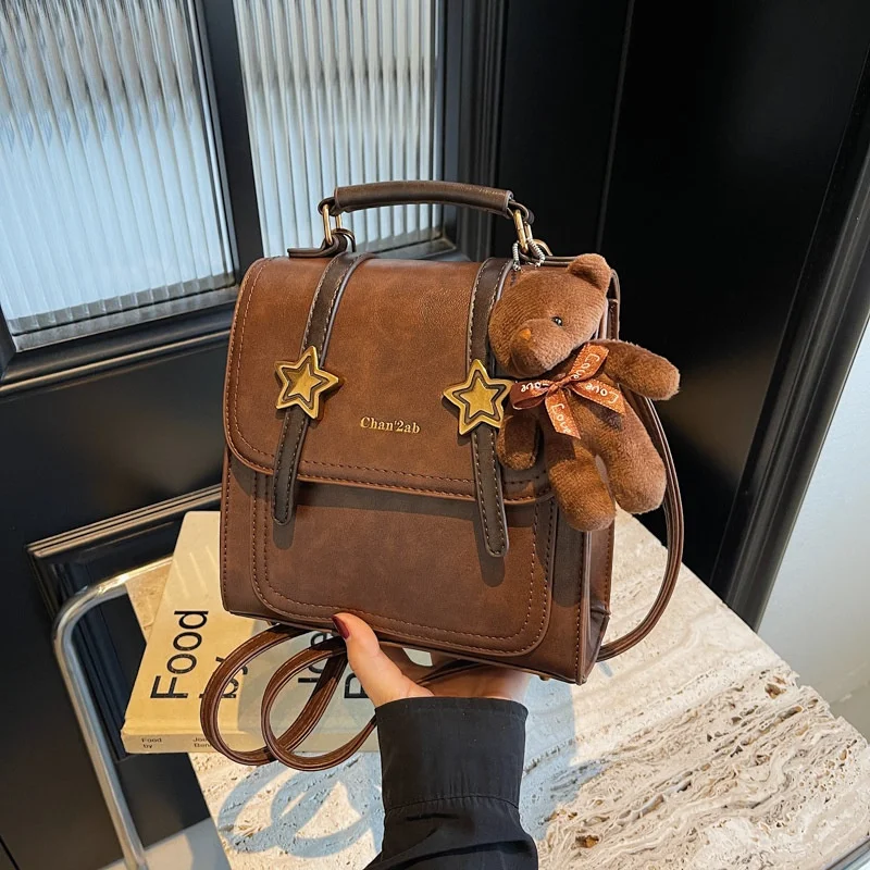 Bolso de Mano Retro Estilo Coreano, Mochila Urbana Minimalista para Mujer, Material PU Suave y Transpirable, Bolso de Doble Asa para Estudiantes