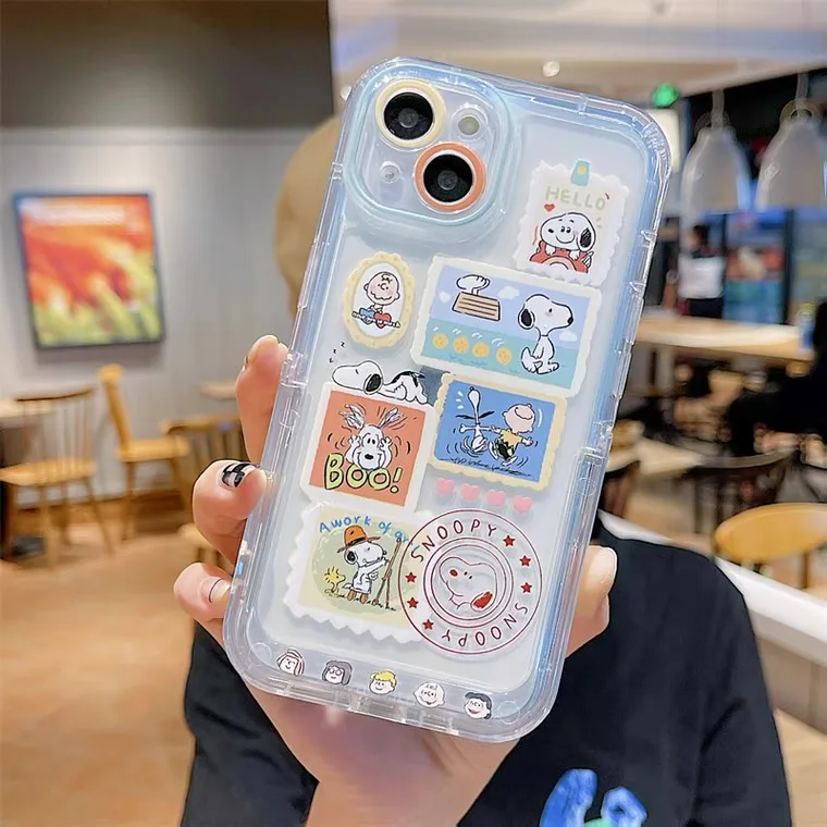 Anime Cartoon Snoopyies Charlies With Invisible Bracket Phone Case For iPhone 14 13 12 11 Pro Max 14 Pro Anti-drop Soft Cover