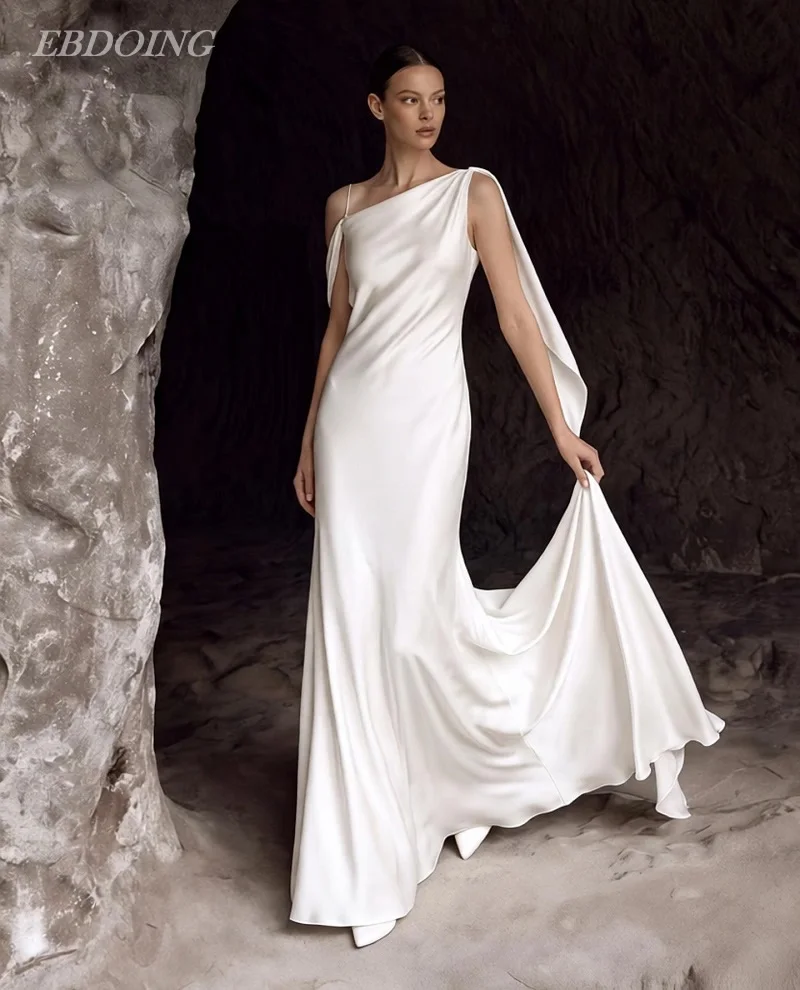 EBDOING Customized Wedding Dress Mermaid Satin One Shoulder Sleeveless Backless Customized Bride Gowns