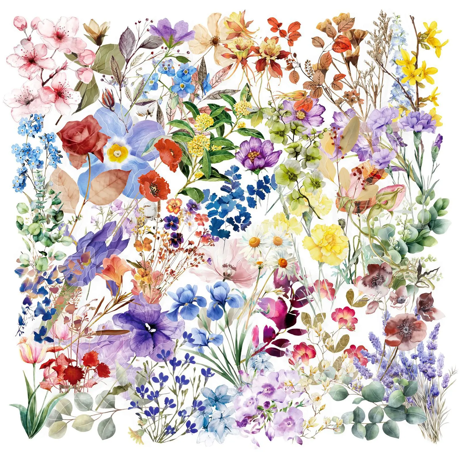 50PCS Floral Bouquet Design Stickers Graffiti Stickers DIY Diary Phone Case Handmade Scrapbook Aesthetic Stickers