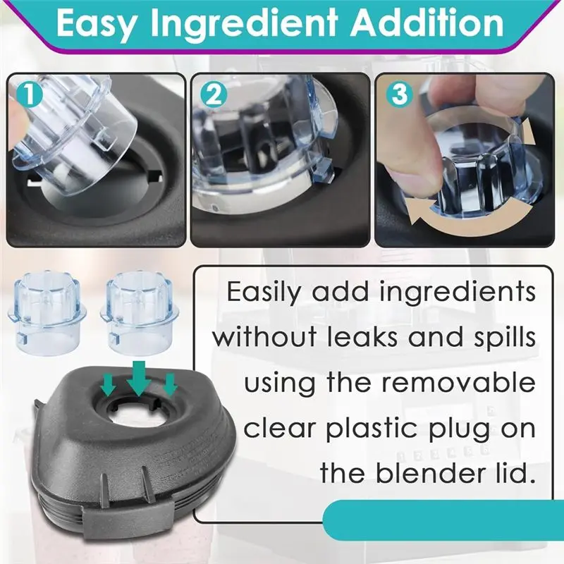 A61T Blender Lid Plugs Replacement for Quiet One VM0145 BarBoss Blenders, 2-Pack Compatible with 32oz & 48oz Containers,