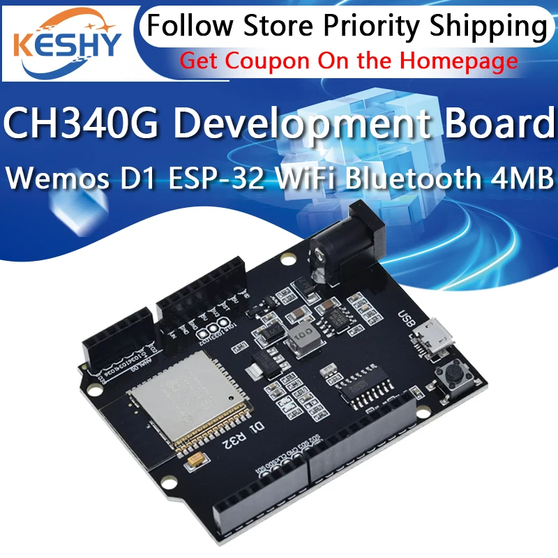 

For Wemos D1 ESP32 ESP-32 WiFi Bluetooth 4MB Flash UNO D1 R32 Board Module CH340 CH340G Development Board For Arduino