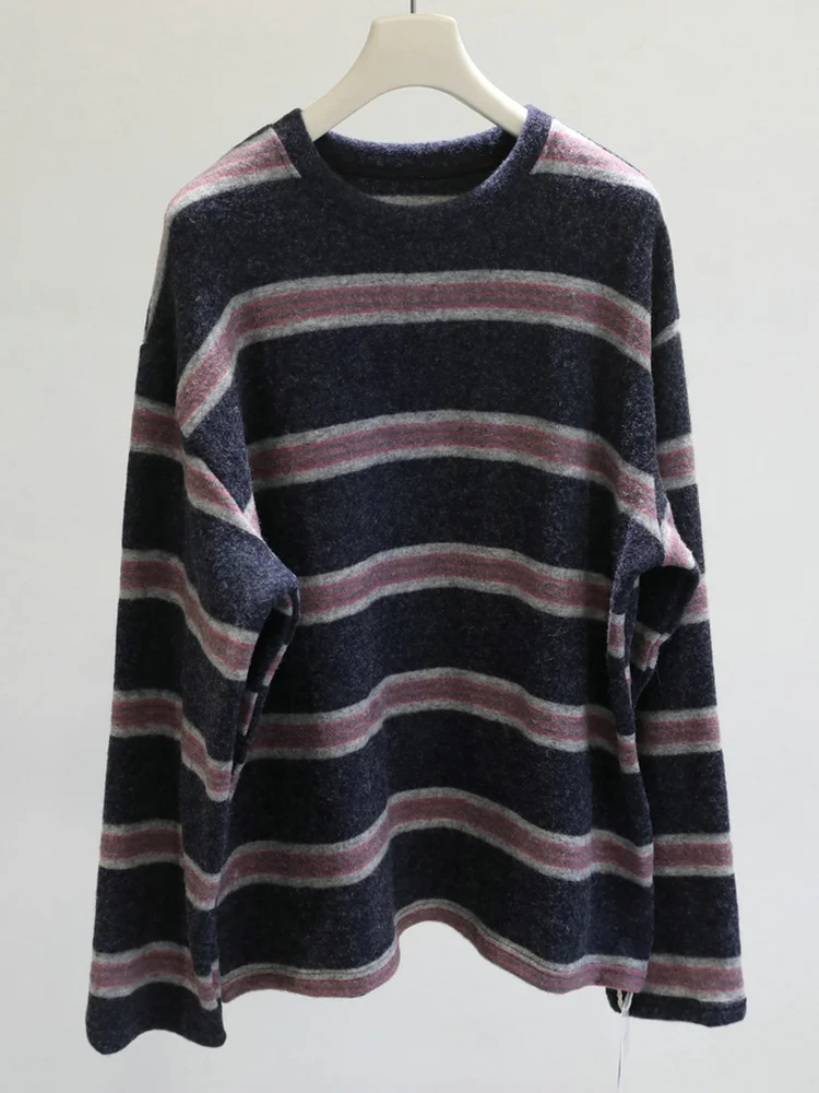 

plus Size 300 Pou Long Sve Thiened Women's T-irt Loose Fit Brued Striped Top for Autumn Winter Comfortable Soft K...