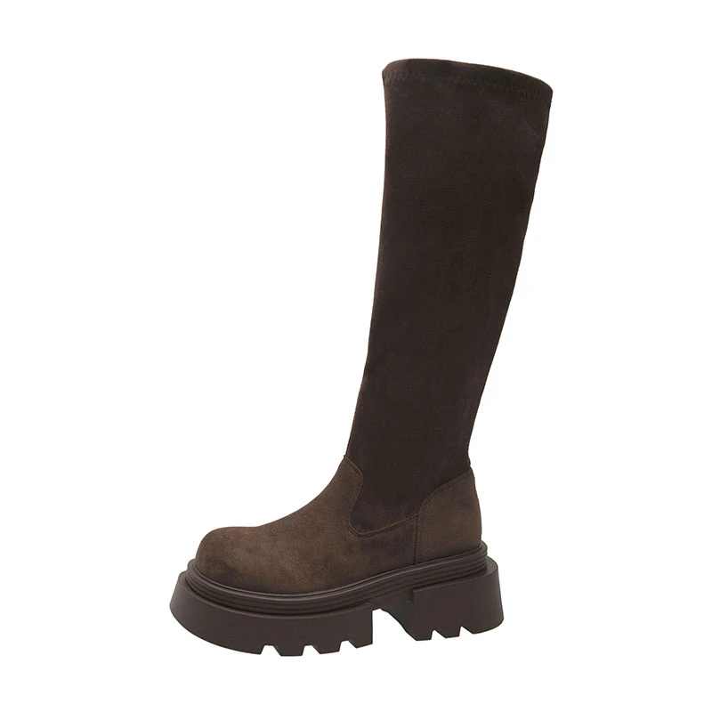 Picture 7: Winter Platform Thick Heel Woman Knee High Boot Concise Slip On Shoes Ladies Punk Style Knight Long Booties