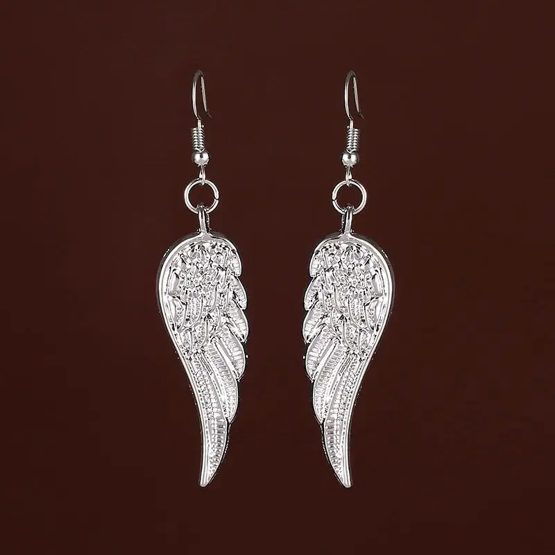 Silvery Angel Wings Design Dangle Earrings Elegant Feather Retro Style Iron Jewelry Exquisite Gift For Women Girls Daily Casual