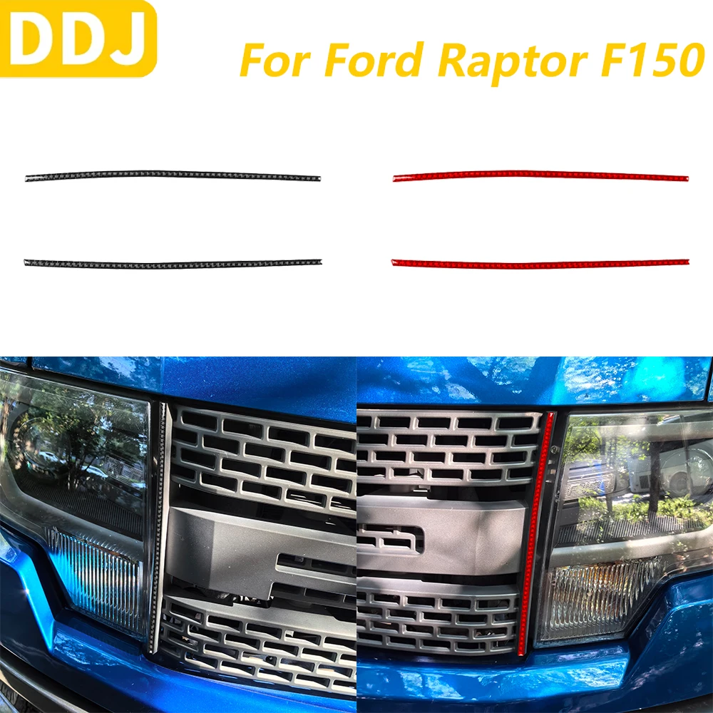 

For Ford Raptor F150 2009-2014 Carbon Fiber Front Bumper Grille Both Side Panel Trim Strips Car Accessories Decoration Sticker
