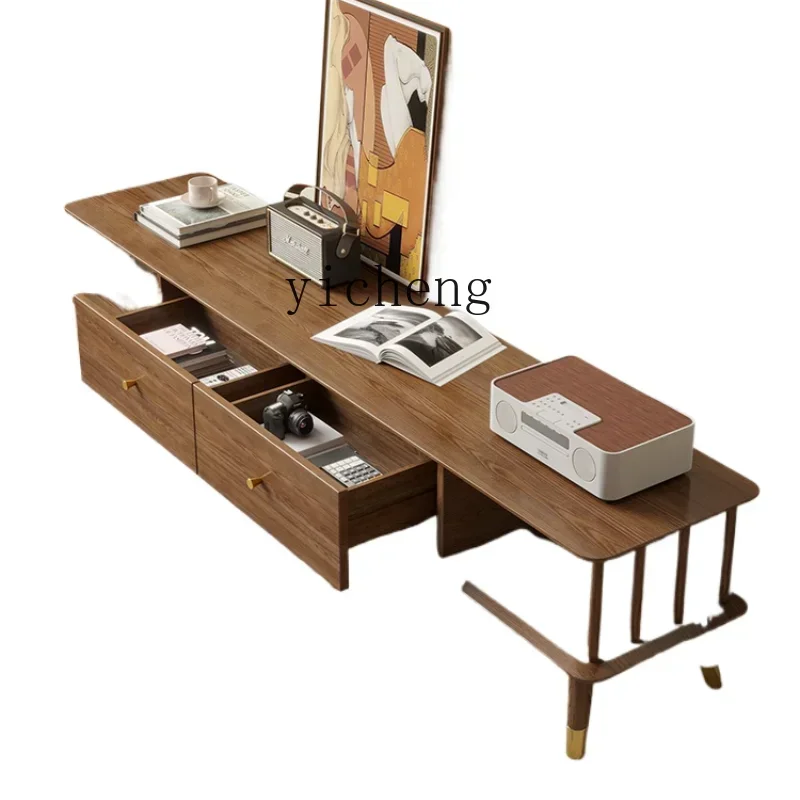 Nordic TV Cabinet and Tea Table Combination Solid Wood Floor Cabinet Light Luxury Chinese Furniture