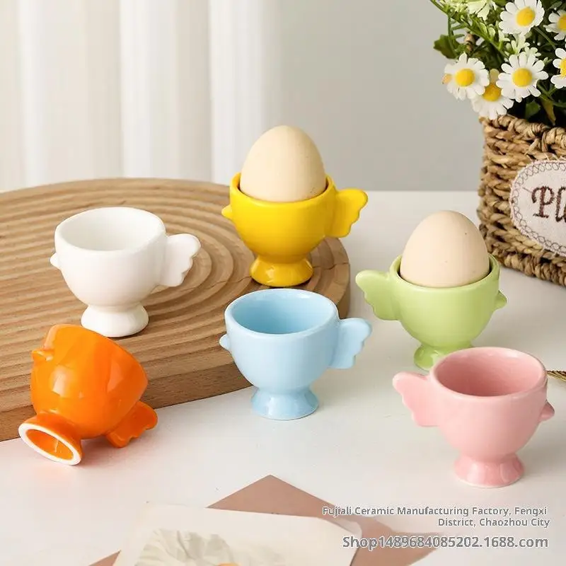 Egg Cup Heightened Base Solid Color Non-Slip Handle Good Grip Makeup Sponge Holder Mini Breakfast Ceramic Egg Holder Dining Room