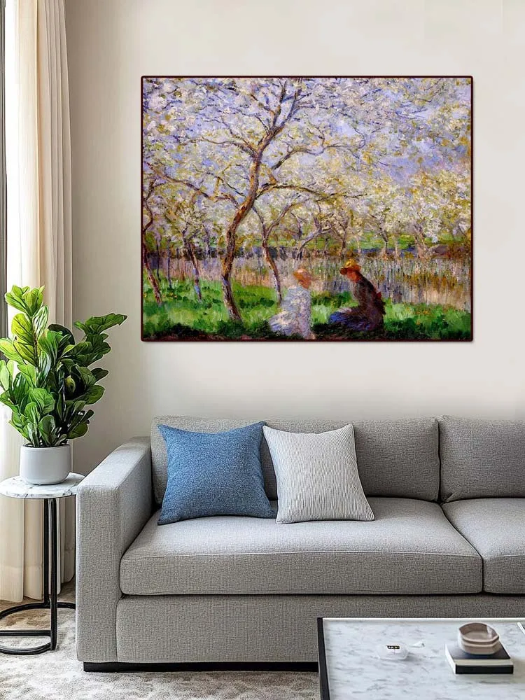 كلود مونيه الربيع رسمت باليد المشهد ، لوحة زيتية الانطباعية الفرنسية ، الأزهار حديقة قماش جدار الفن ، ديكور المنزل الفاخرة #3