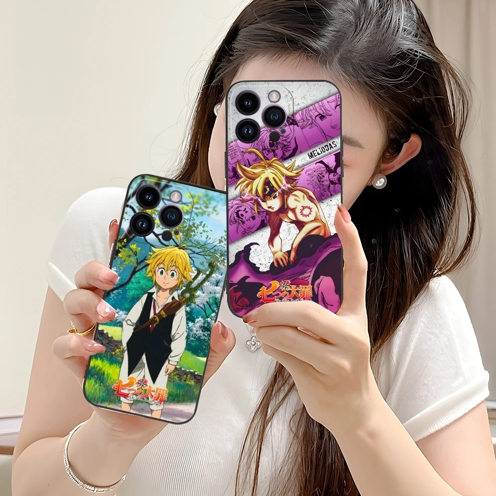 Seven Deadly Sins Meliodas Cell Phone Case for iPhone 16 15 14 13 12 11 X XR XS 8 7 Pro Max Plus Mini Black Phone Cover Shell