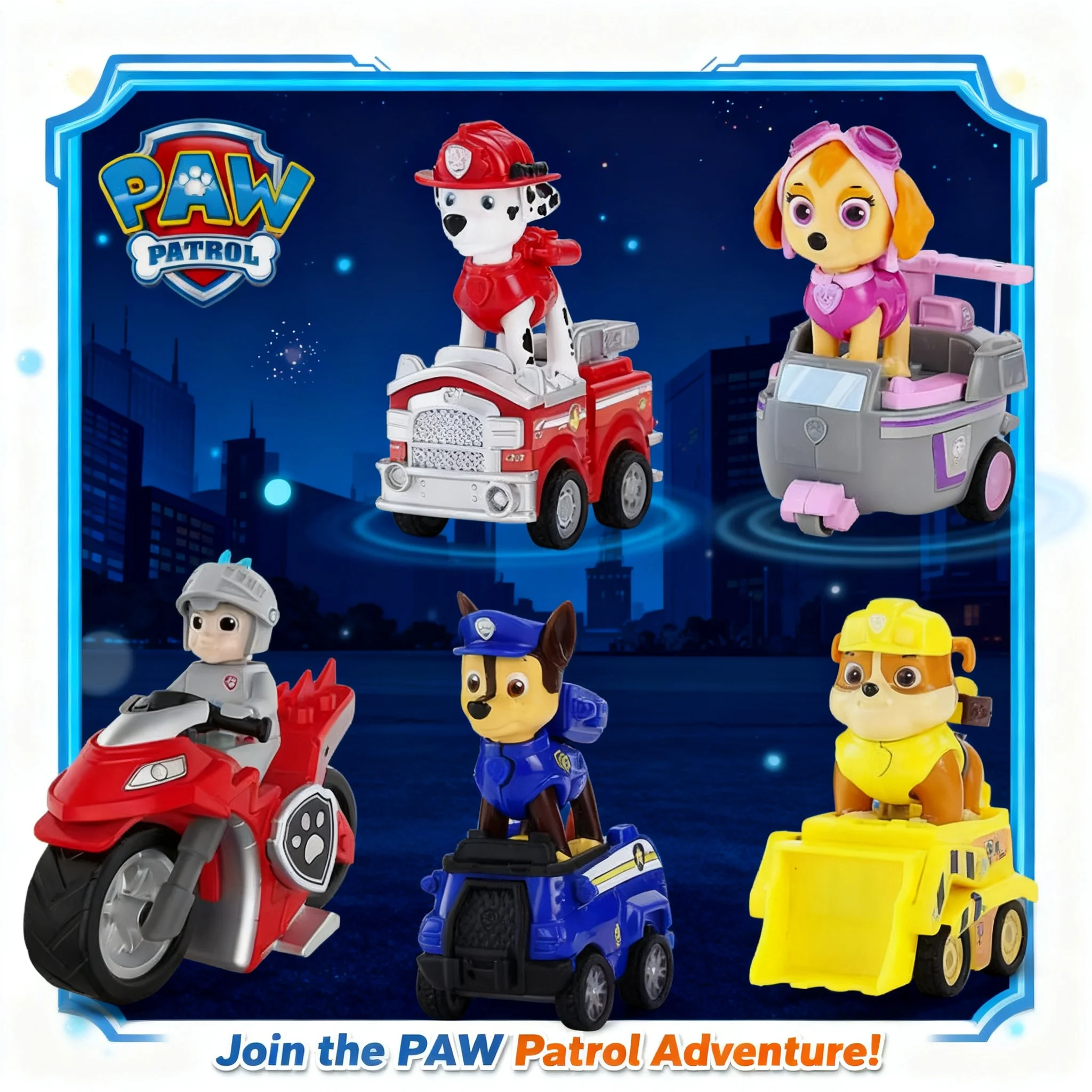Popular Paw Patrol Action Figures with Captain Ryder Chase Skye Marshall Model Vehicle Car Toys for Kids Birthday Gift Set