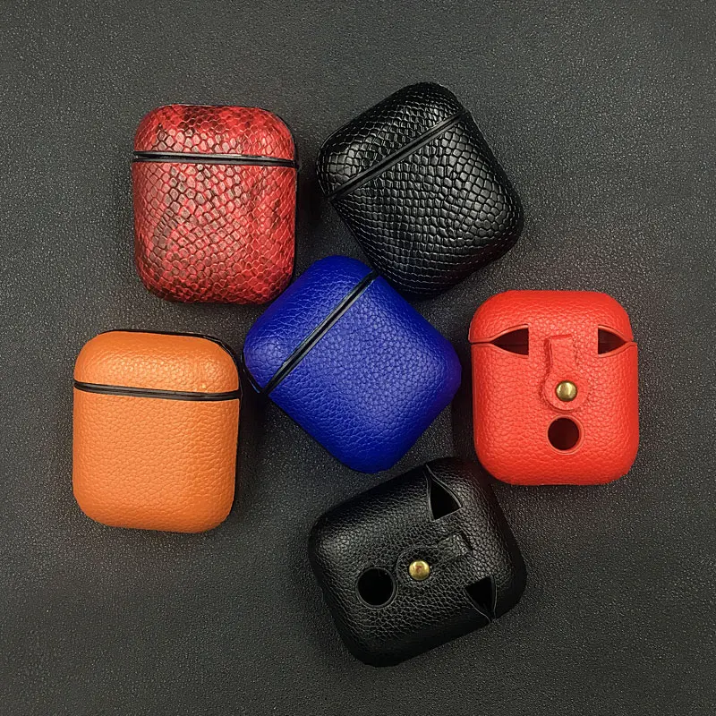 جلد الثعبان بو الجلود سماعة الحال بالنسبة لأبل Airpods الغطاء الواقي الصلب لأجهزة Air Pods سماعات الأذن اللاسلكية الجوف خارج تصميم #2