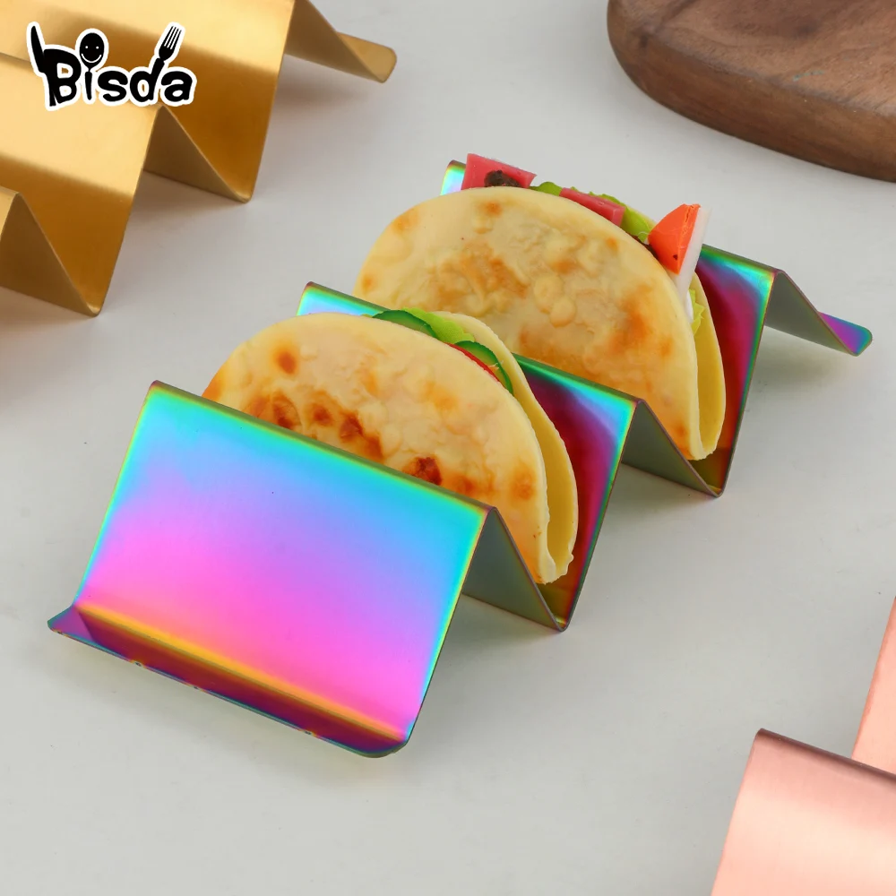 1/2Pcs Stainless Steel Taco Rack Tortilla Pancake Holder Mexican Food Stand Kitchen Utensils Portable Drain Tray Salsa Cup