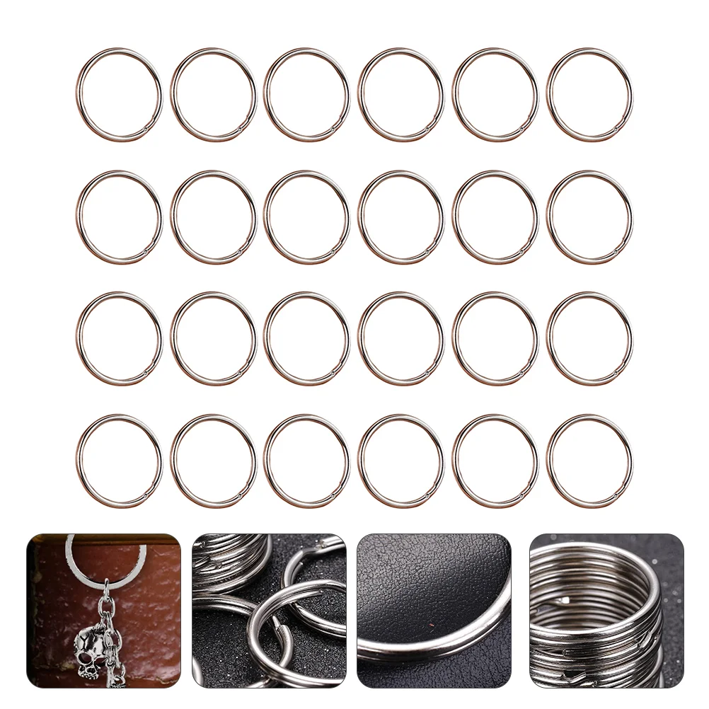 24 Pcs Key Ring Keychain Car Keys Flat Split Chains Rings Metal Circle Silver Round