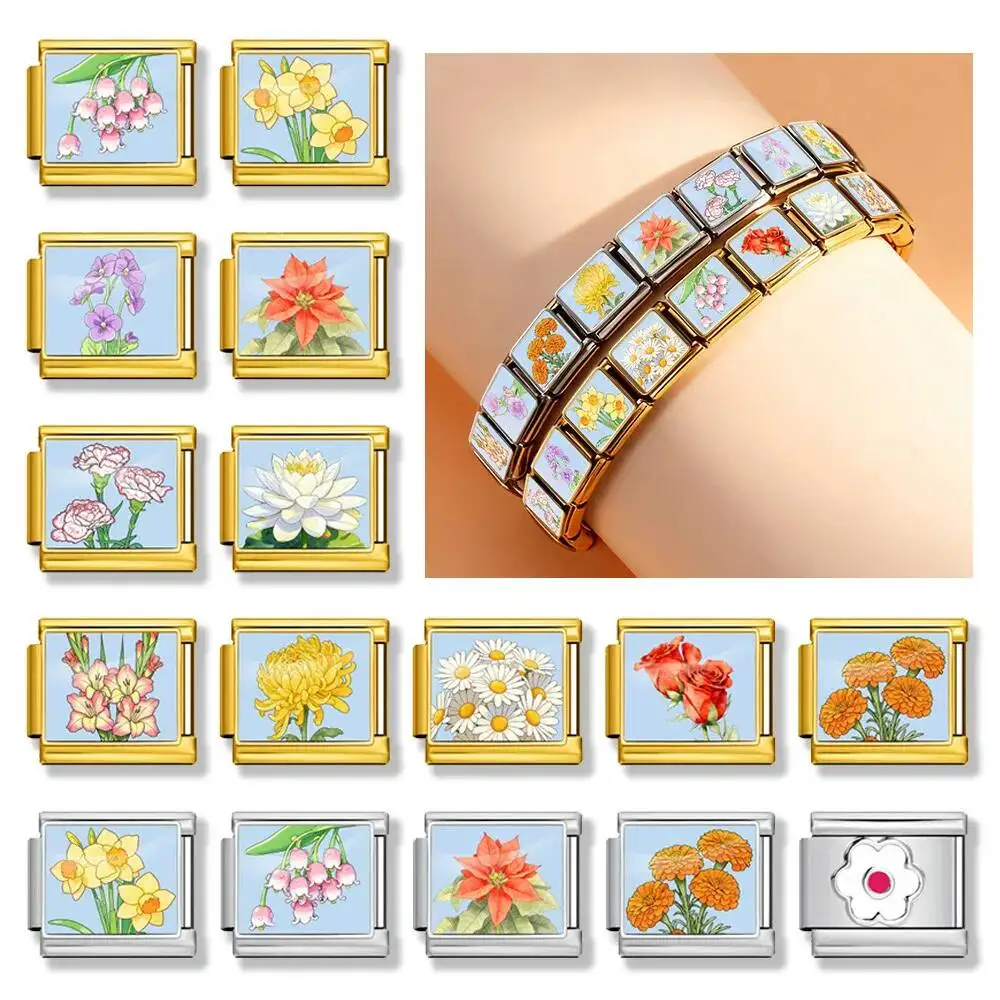 Hapilife Trendy 12 Months Flower Italian Link Charm Fit 9Mm Stainless Steel Charm Jewelry Making DIY Original Design Bracelet