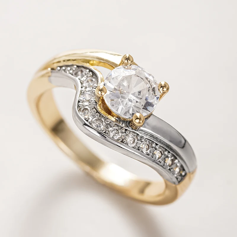 Huitan Two Tone Cubic Zirconia Rings Women for Wedding Accessories Newly Designed Luxury Trendy Engagement Party Female Jewelry