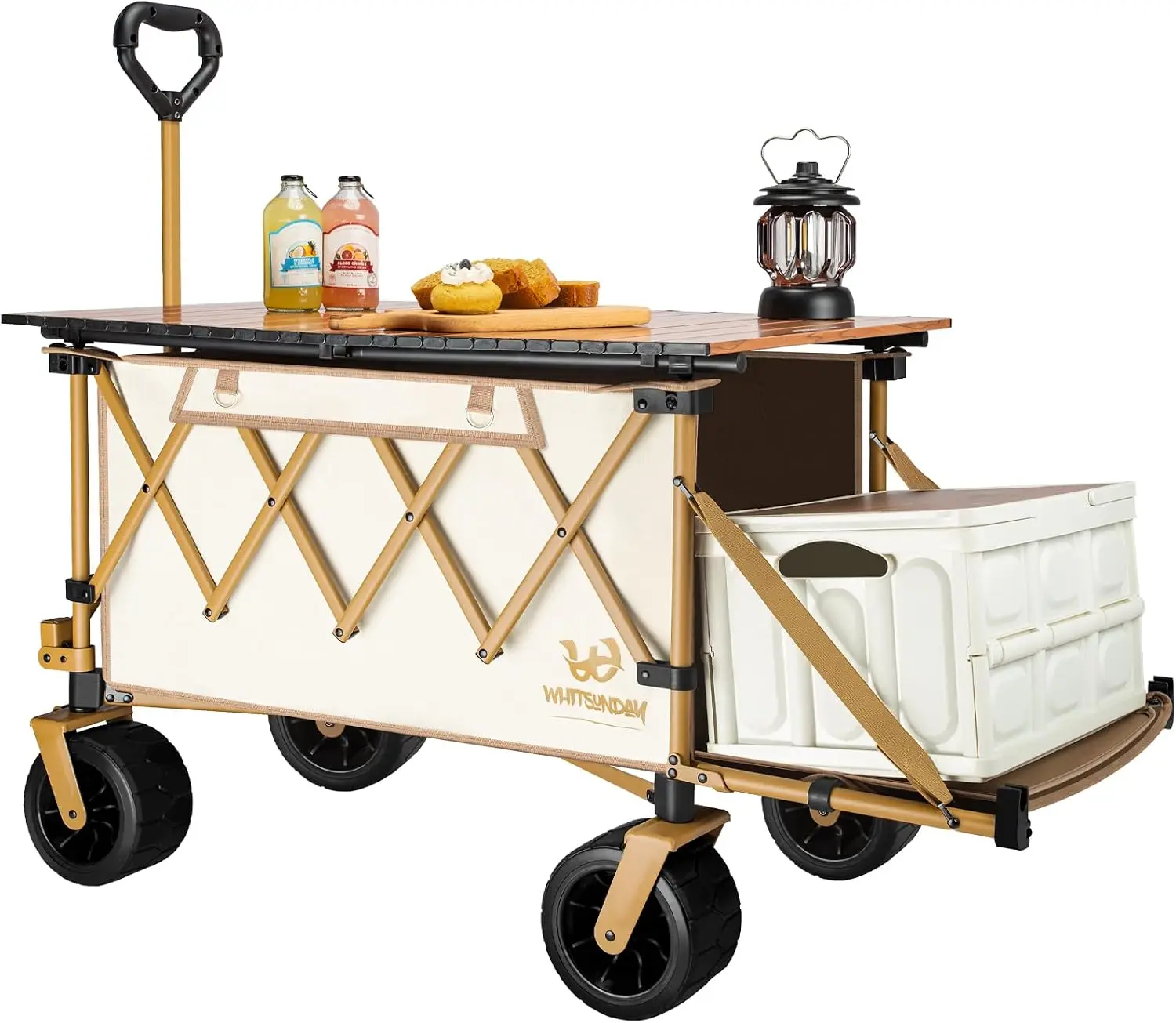 Collapsible Folding Wagon with Table,Heavy Duty Utility Beach Wagons with Opened Tailgate and All-Terrain Wheels for Camping,Gar