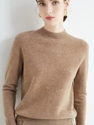 Women's Sweaters Pullovers 100% Merino Wool Knitwear Mock Neck Basic Casual Cashmere Autumn Winter Comfortable Clothing Tops New