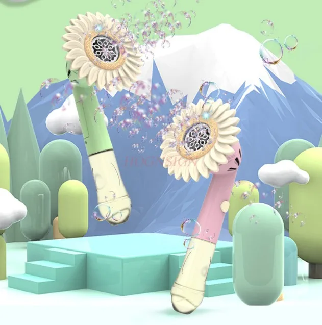 Elektryczna maszyna do baniek mydlanych dla dzieci w kształcie kwiatu słonecznika W pełni automatyczna popularna ręczna zabawka do dmuchania baniek