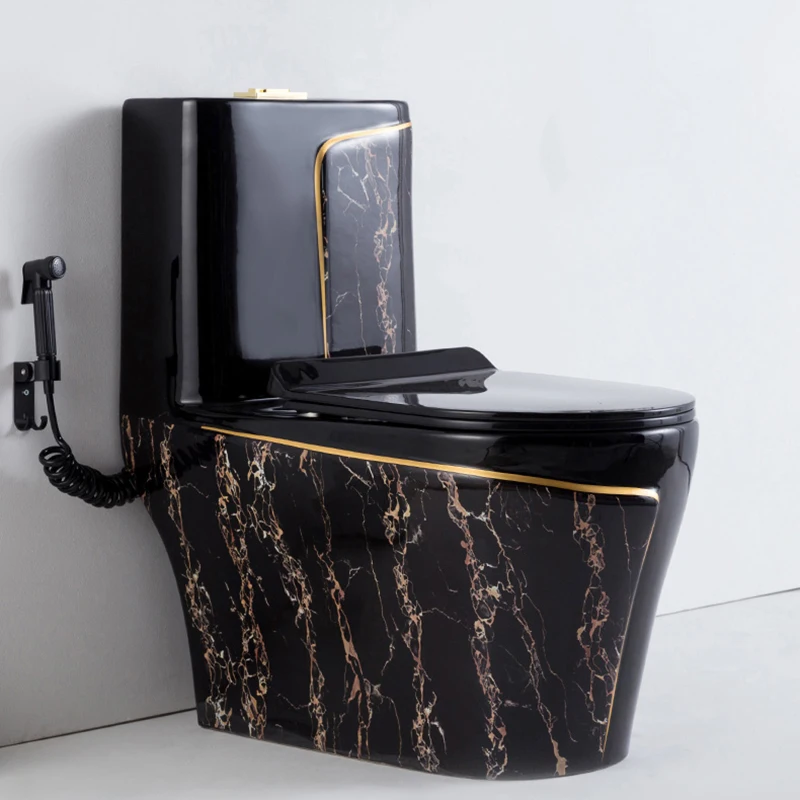Golden Toilet,One Piece Black Gold Toilet Bowl Combo Luxury Water Closet Ceramic Bathroom WC Toilet Sink Set
