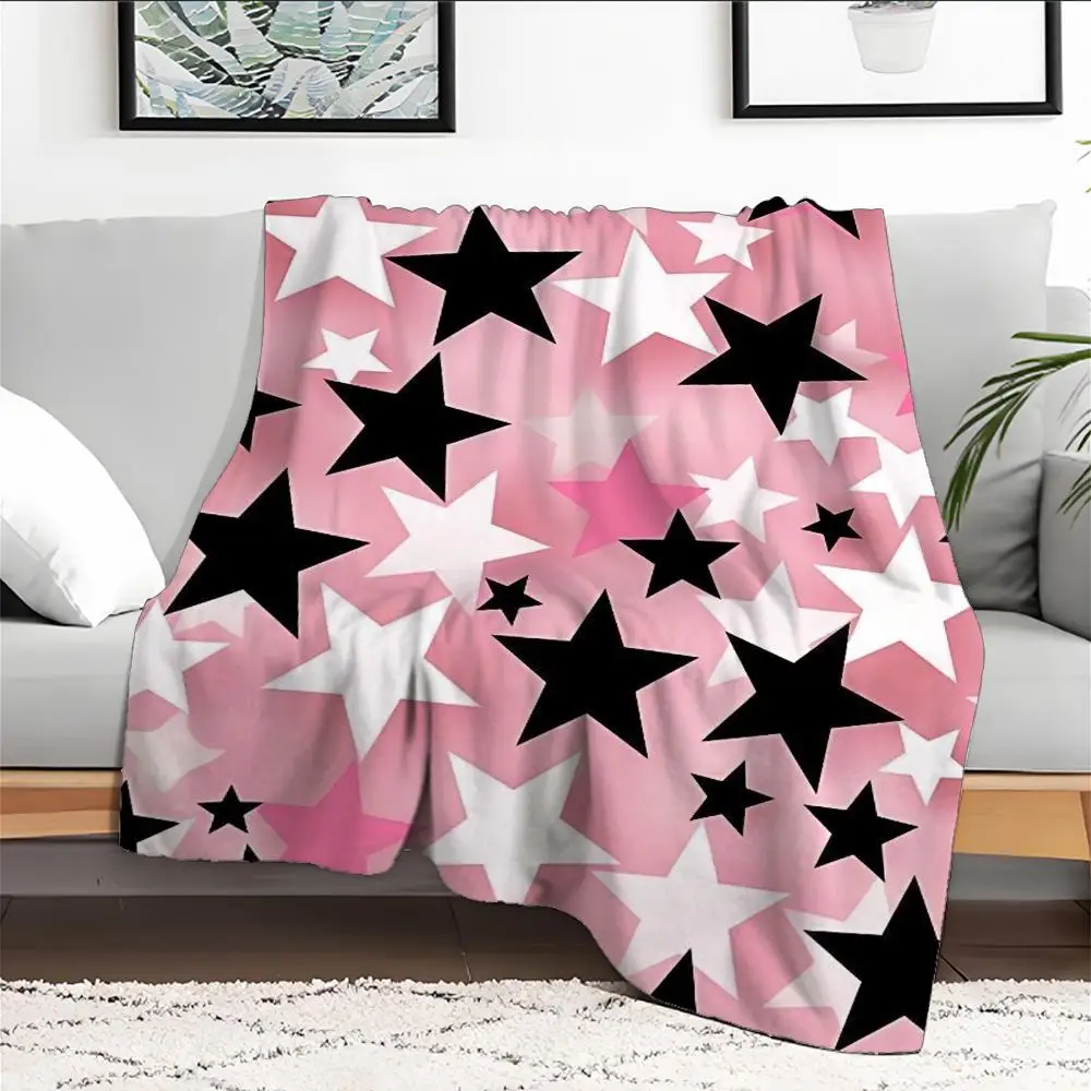 Star Throw Blanket, Dreamy Twinkling Celestial Star Pattern Print Soft Flannel Blanket, Night Sky Decor Blanket For Sofa Bedroom