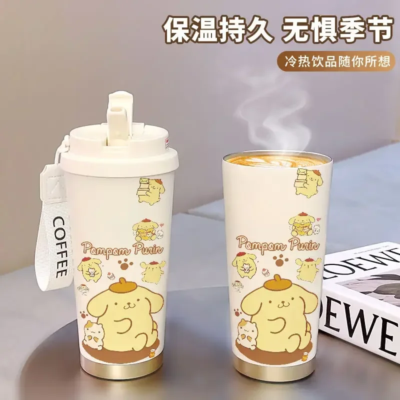 Pompompurin Anime Sippy Opslag Cup Schattige Cartoon Sanrio Ins Kawaii Grote Capaciteit Thermos Water Cup Kerstcadeaus Voor Meisjes