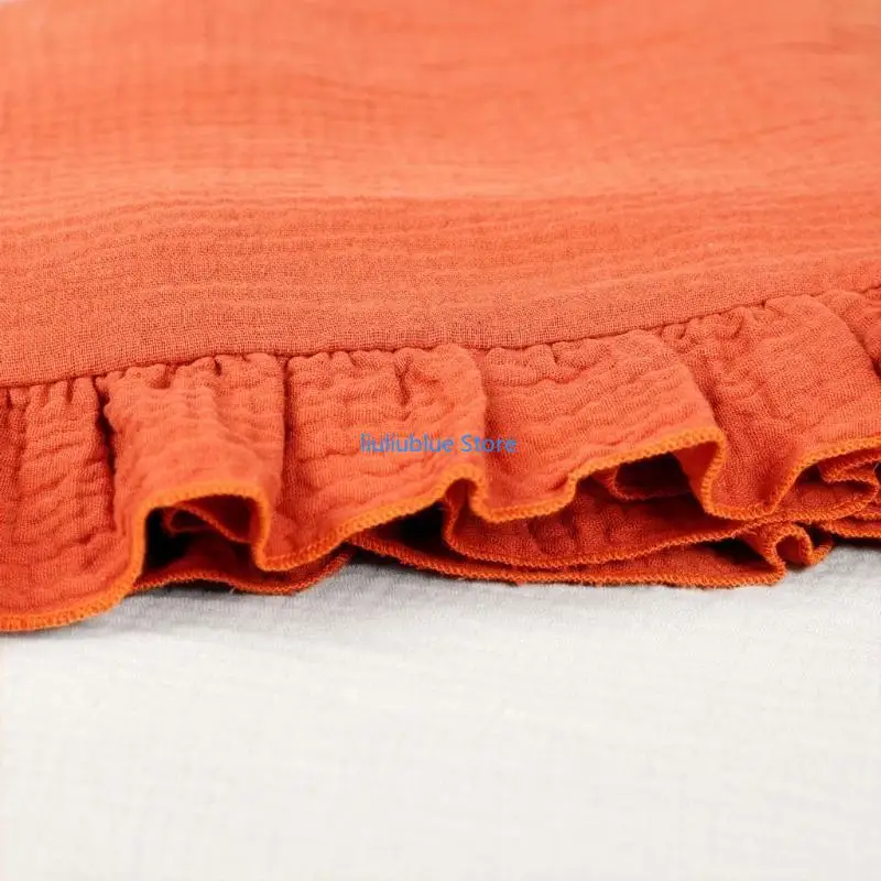 Selimut Bungkus Bayi Nyaman Hangat 90Cm 35 Inci dengan Ruffle Uniseks Oranye Tua Khaki Putih Kuning untuk Tidur Siang Sebelum