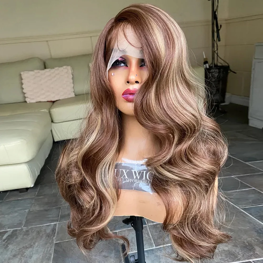 

Синтетический парик с кружевной передней частью, 26 дюймов, длинный волнистый светло-русый парик с эффектом балаяж, густой светло-русый парик с кружевной передней частью для женщин.